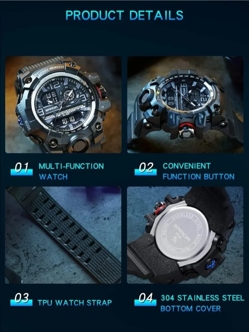 Men's Green Analog Quartz Sports Waterproof Military Tactical LED Digital Watch